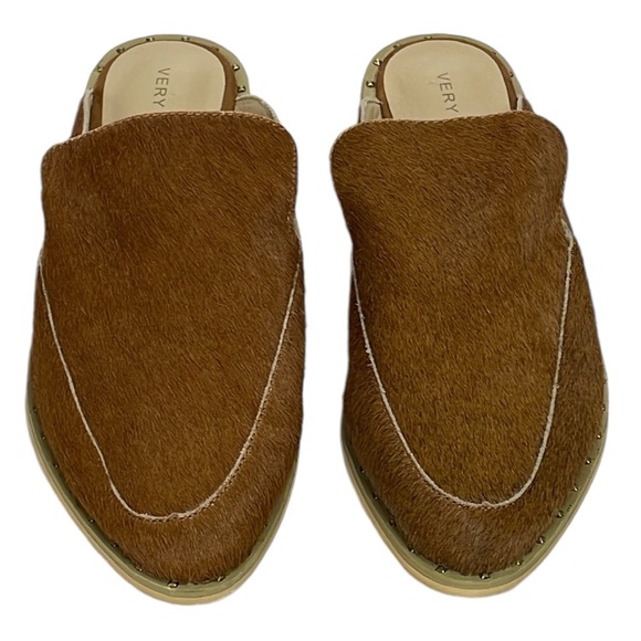 EUC VERY VOLATILE LA Abraham Slip-on Mules Studded In Calf Hair Wmns Size 7 - Picture 2 of 7